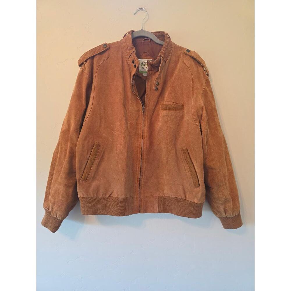 Vintage American Weekend Genuine Split Leather Bomber Jacket Brown Moto Coat 46